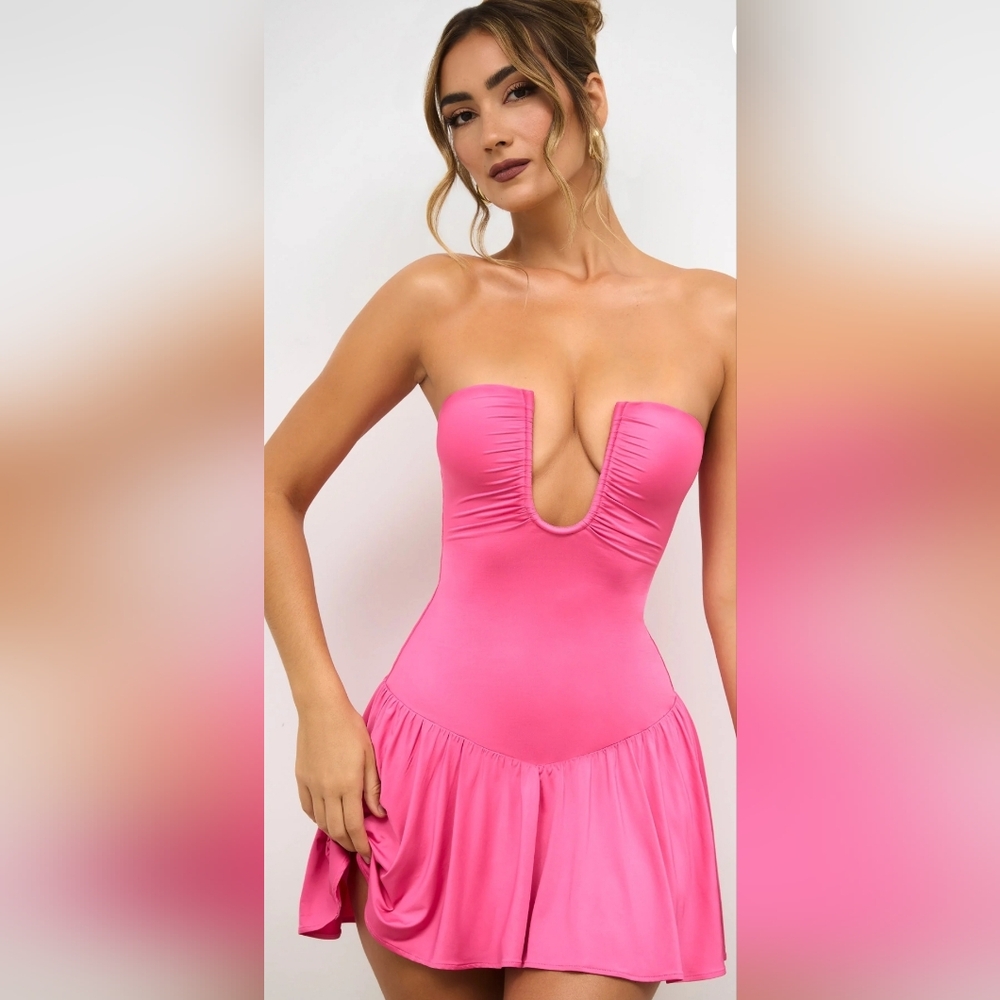 Oh Polly Hot Pink Strapless Mini Dress